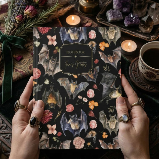 Floral Bats Watercolor Hardcover Personalized Journal
