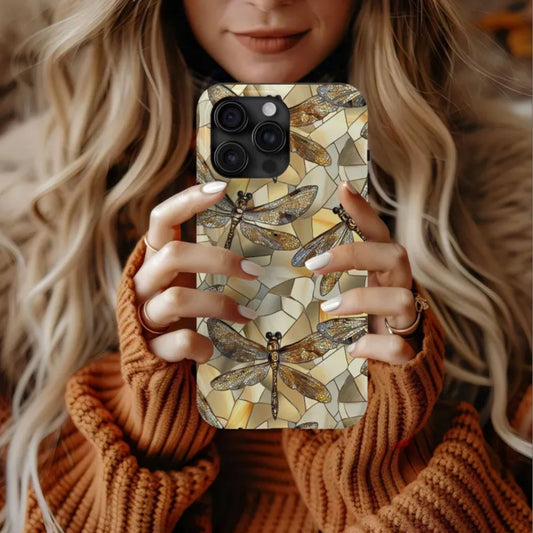 Gold Stained Glass Dragonfly Phone Case