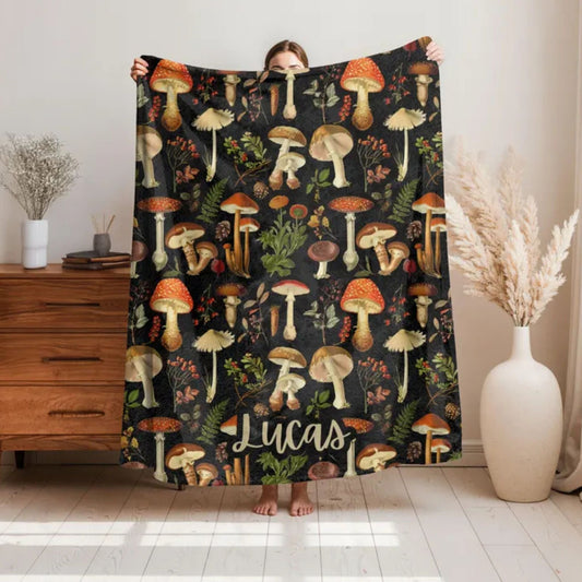 Vintage Botanical Mushroom Blanket