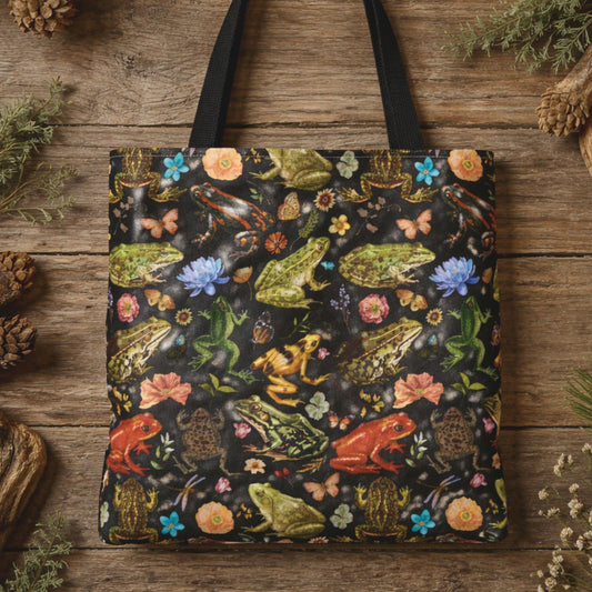 Floral Frogs Reusable Tote Bag