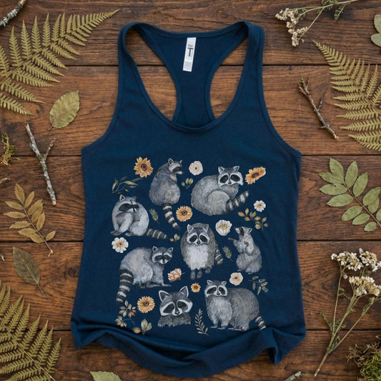 Floral Raccoon Racerback Tank Top
