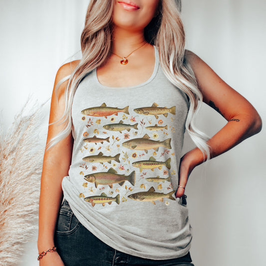 Vintage Floral Trout Racerback Tank Top
