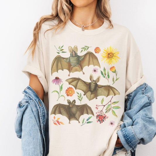 Cute Floral Vintage Bat T-Shirt
