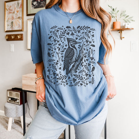 Linocut Woodpecker T-Shirt
