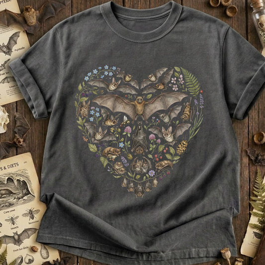 Botanical Vintage Bat Heart Collage T-Shirt