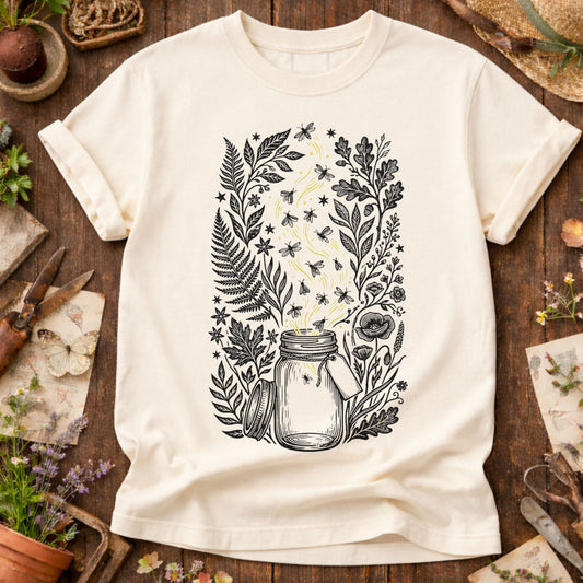 Linocut Fireflies Graphic T-Shirt