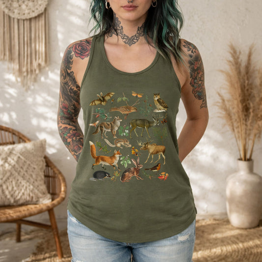 Vintage Woodland Animals Racerback Tank Top