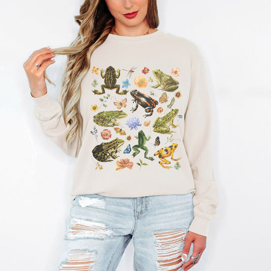 Vintage Floral Frogs Long Sleeve Tee
