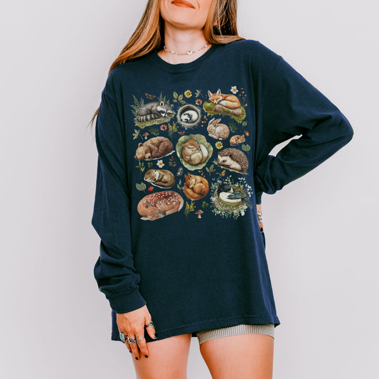 Sleeping Woodland Animals Long Sleeve Tee