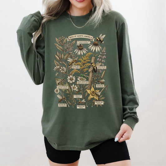 North American Bees Collage Long Sleeve Tee