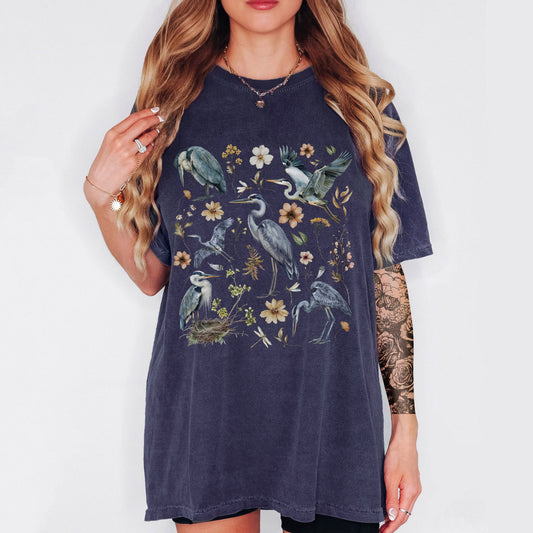 Floral Watercolor Heron T-Shirt
