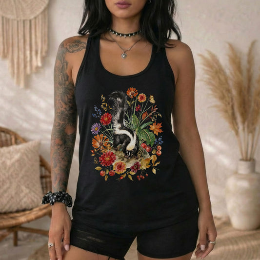 Vintage Floral Skunk Racerback Tank Top