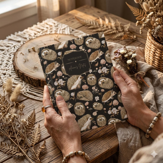 Cute Floral Hedgehog Personalized Hardcover Journal