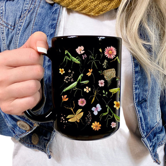 Praying Mantis Floral Coffee Mug