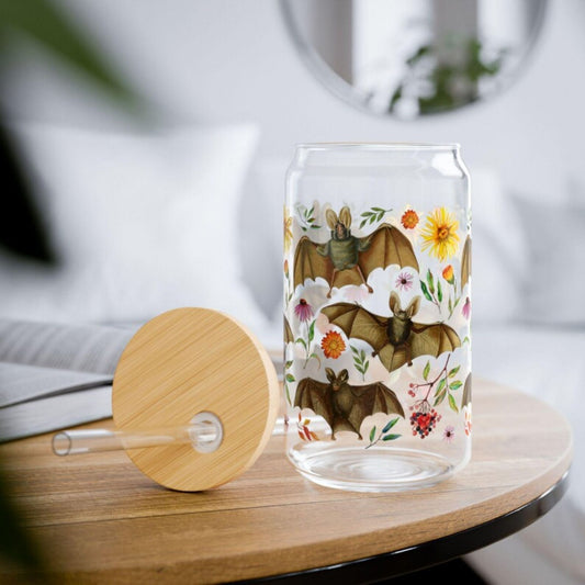 Floral Bats 16 Oz Sipper Glass