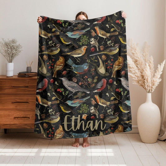 Forest Birds Fleece Throw Blanket