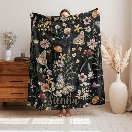 Wildflower Cottagecore Fleece Blanket With Name