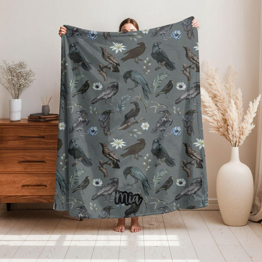 Black Crow Gothic Throw Blanket