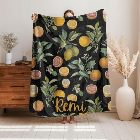 Botanical Vintage Lemons Fleece Blanket
