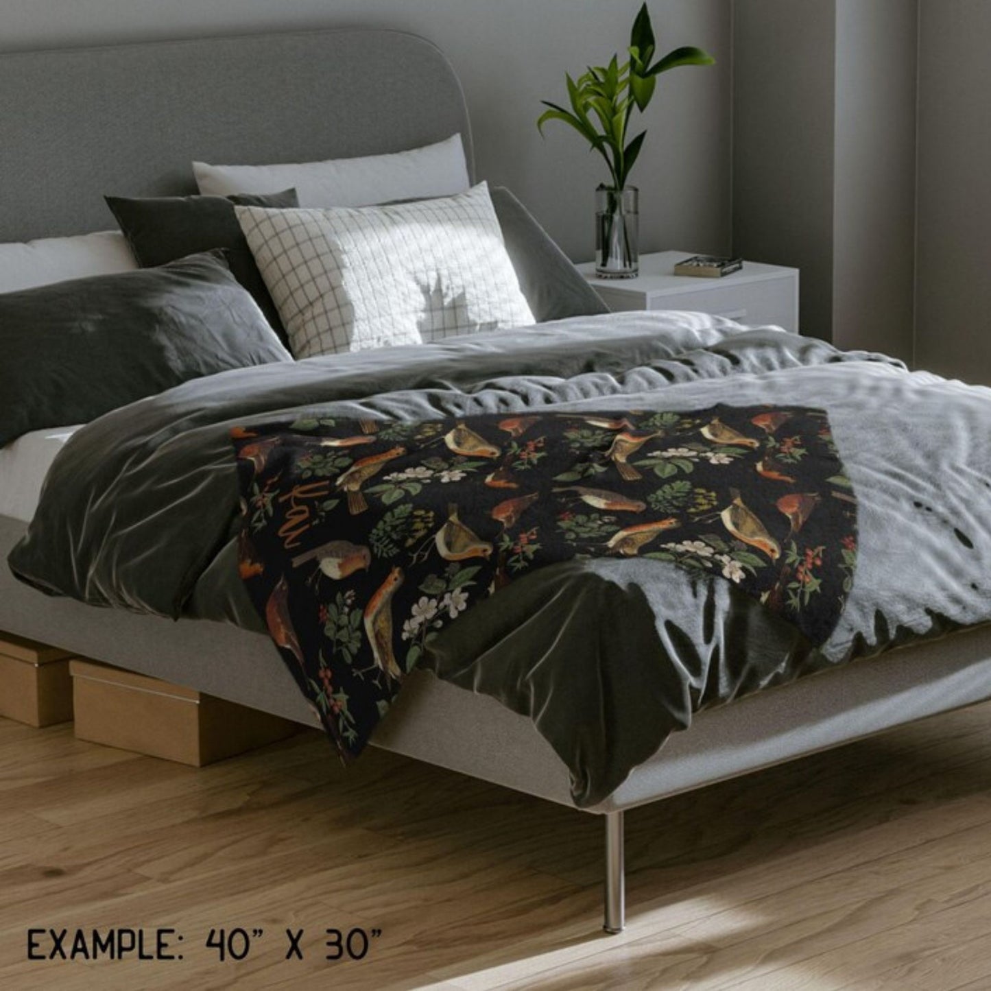 Vintage Birds Red Breasted Robin Fleece Throw Blanket With Name