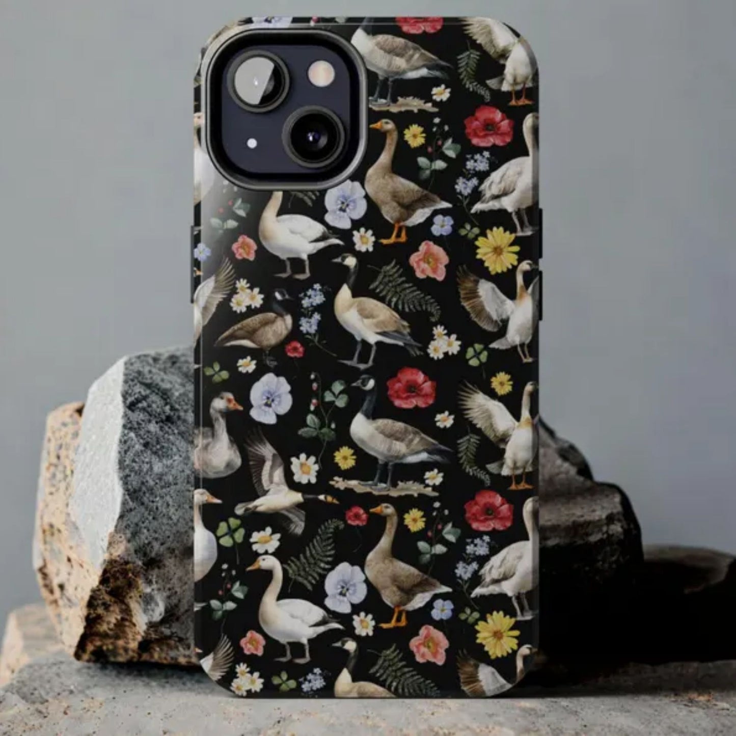 Floral Goose Whimsical Tough Phone Case