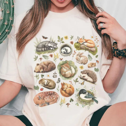 Cute Woodland Sleeping Animals T-Shirt