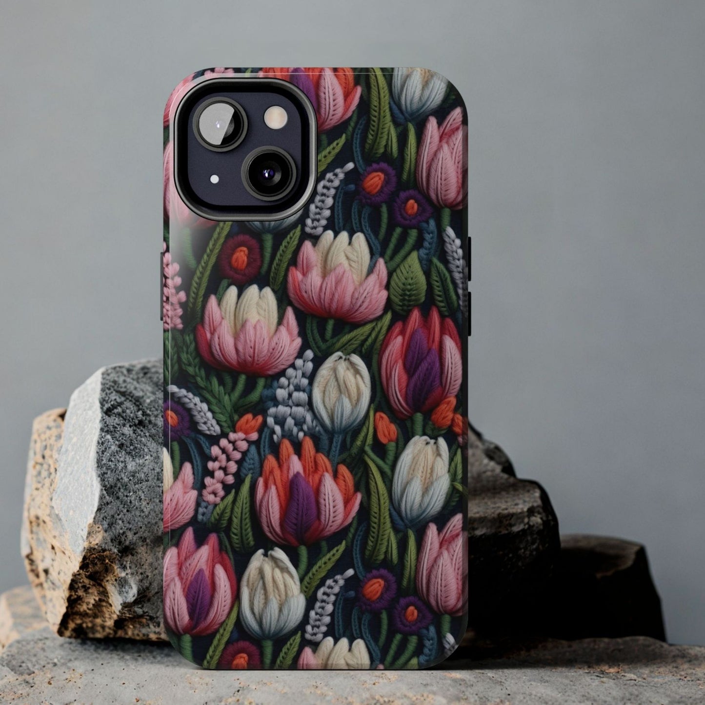 Tulip Faux Embroidery Protective Phone Case