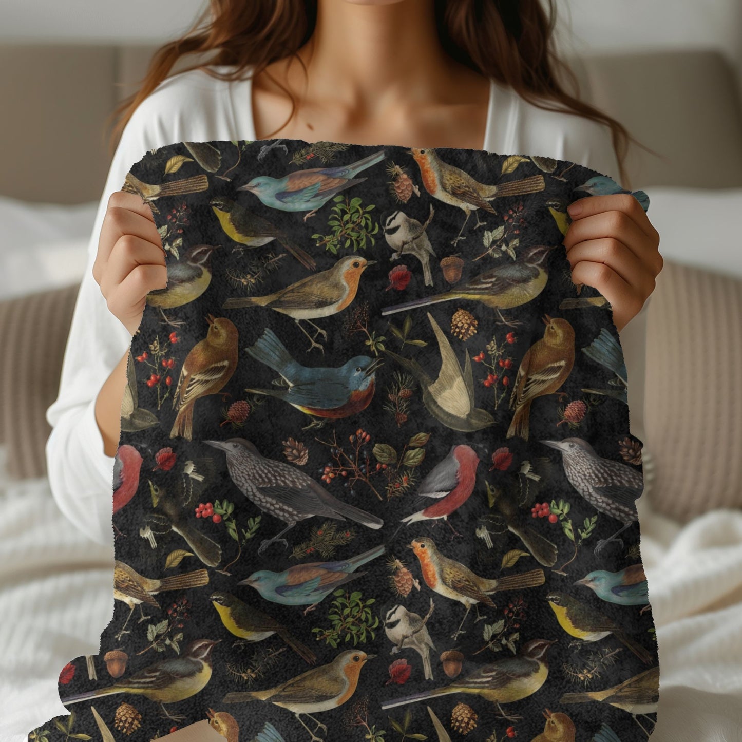 Forest Birds Fleece Throw Blanket
