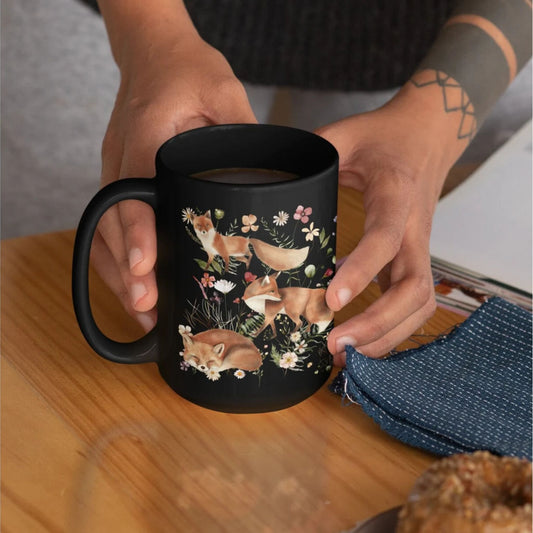 Botanical Fox 15 Ounce Black Coffee Mug