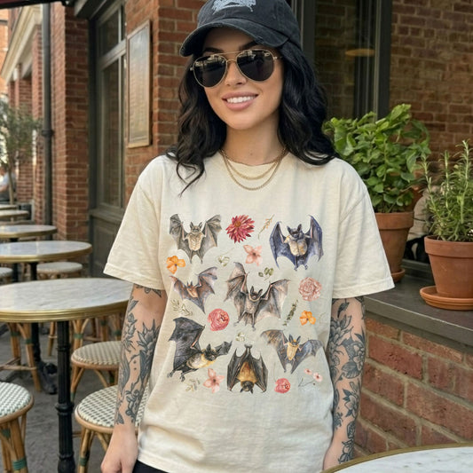 Floral Watercolor Bats T-Shirt