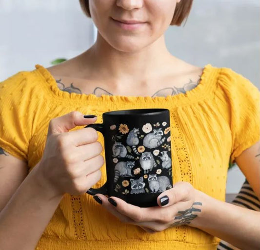 Cute Floral Raccoon Mug