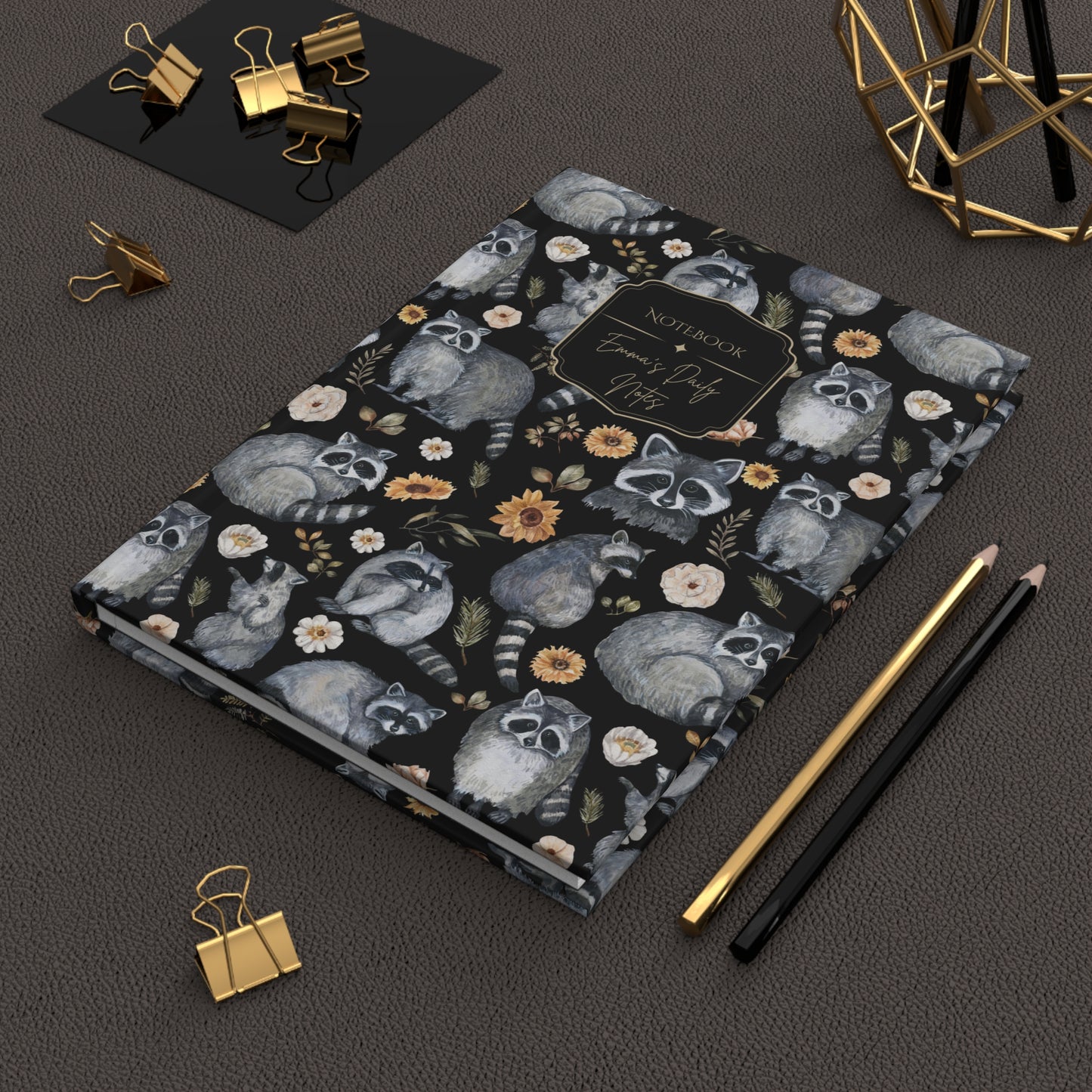 Cute Raccoon Hardcover Personalized Journal