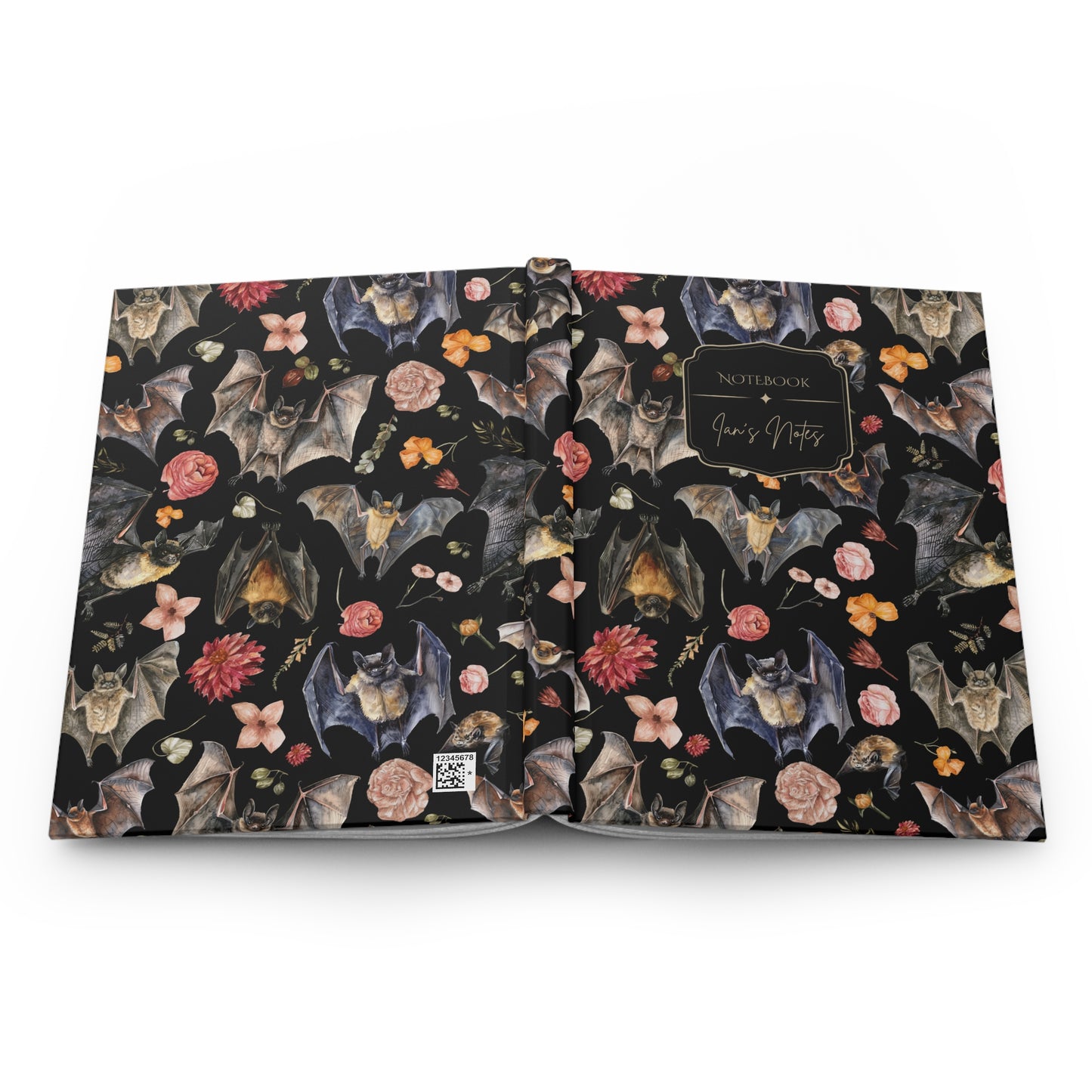 Floral Bats Watercolor Hardcover Personalized Journal