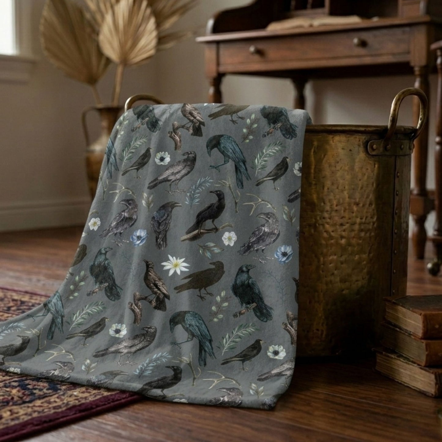 Black Crow Gothic Throw Blanket