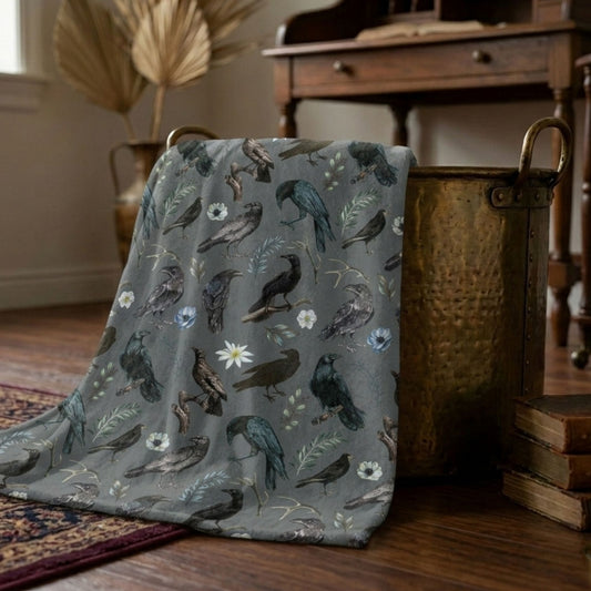 Black Crow Gothic Throw Blanket