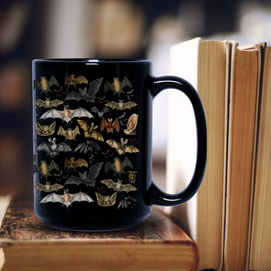 Black mug with bat design