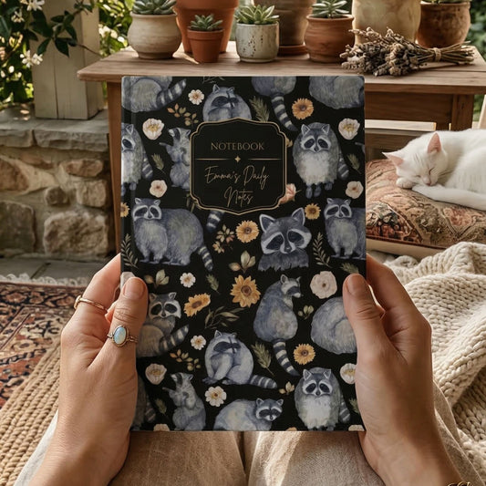 Cute Raccoon Hardcover Personalized Journal