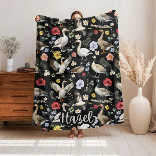 Floral Goose Personalized Fleece Throw Blanket