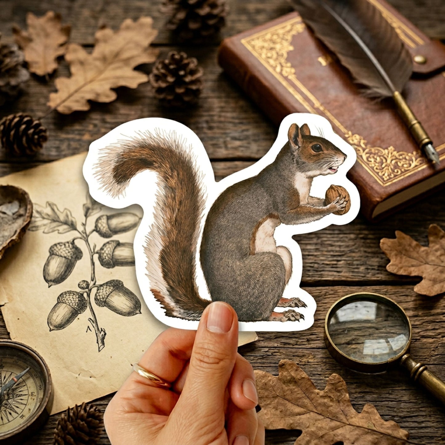 Vintage Squirrel Die Cut Sticker