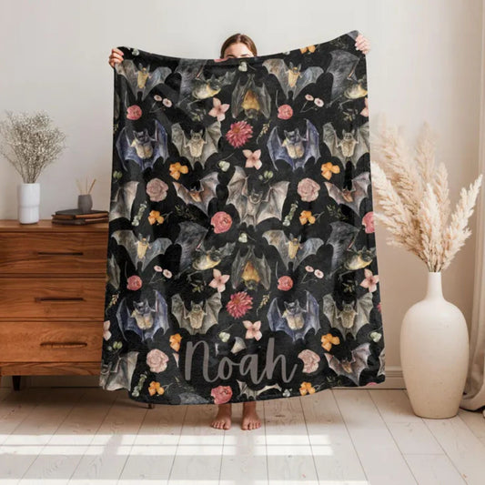 Floral Bats Fleece Throw Blanket