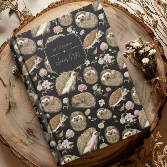 Cute Floral Hedgehog Personalized Hardcover Journal