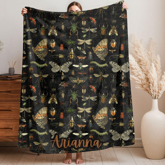 Vintage Insect Velveteen Fleece Blanket With Name