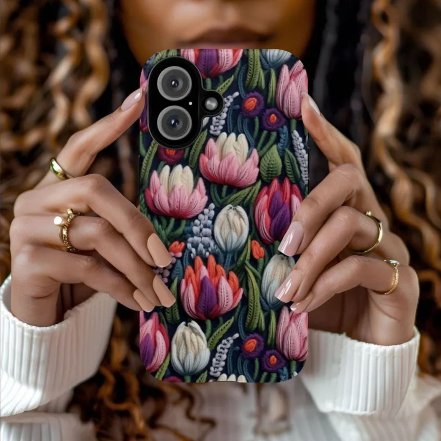 Tulip Faux Embroidery Protective Phone Case
