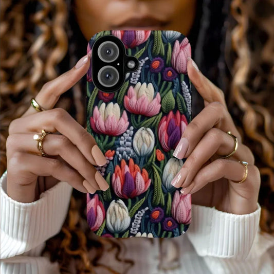 Tulip Faux Embroidery Protective Phone Case