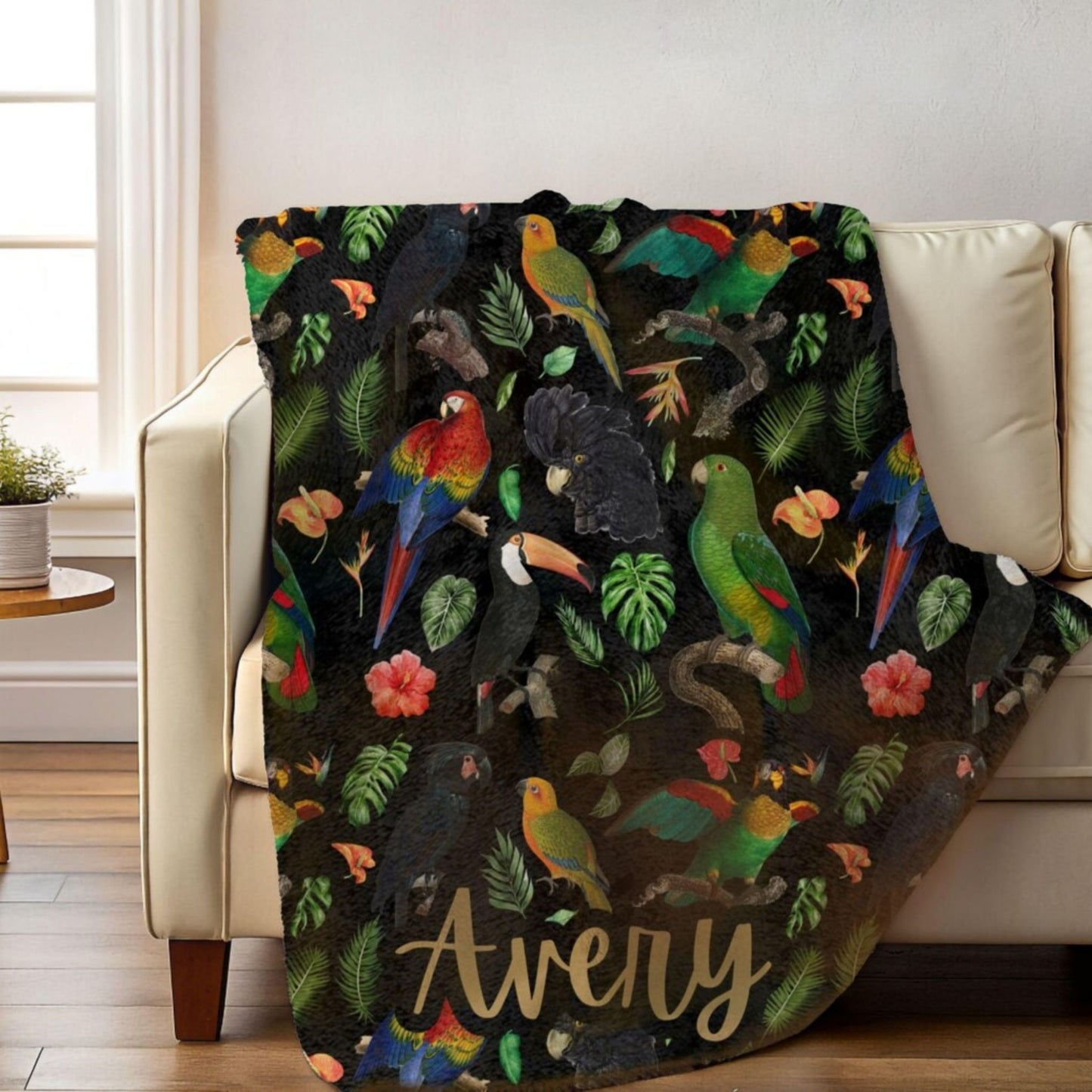 Tropical Parrot Print Fleece Throw Blanket