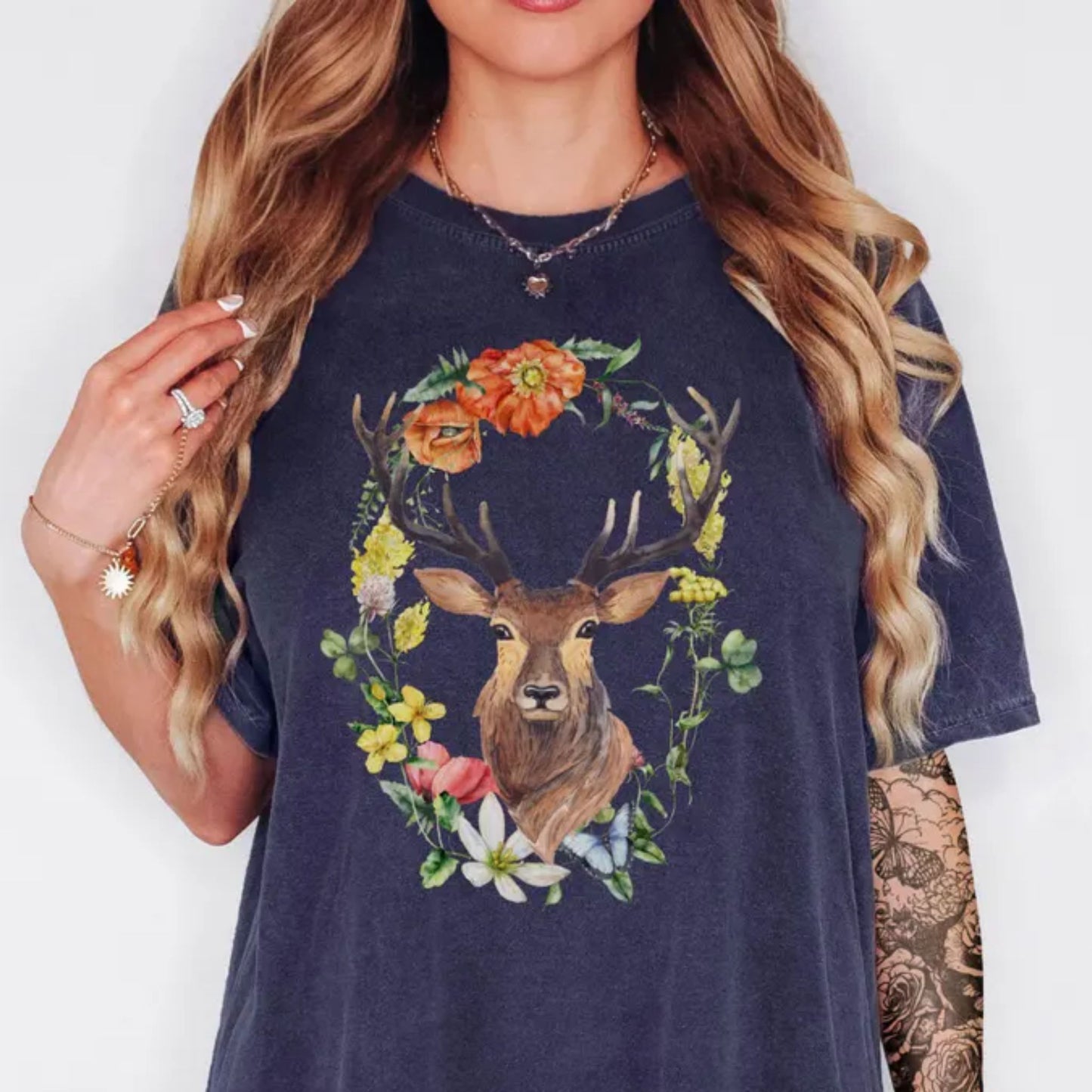 Floral Deer Woodland T-Shirt