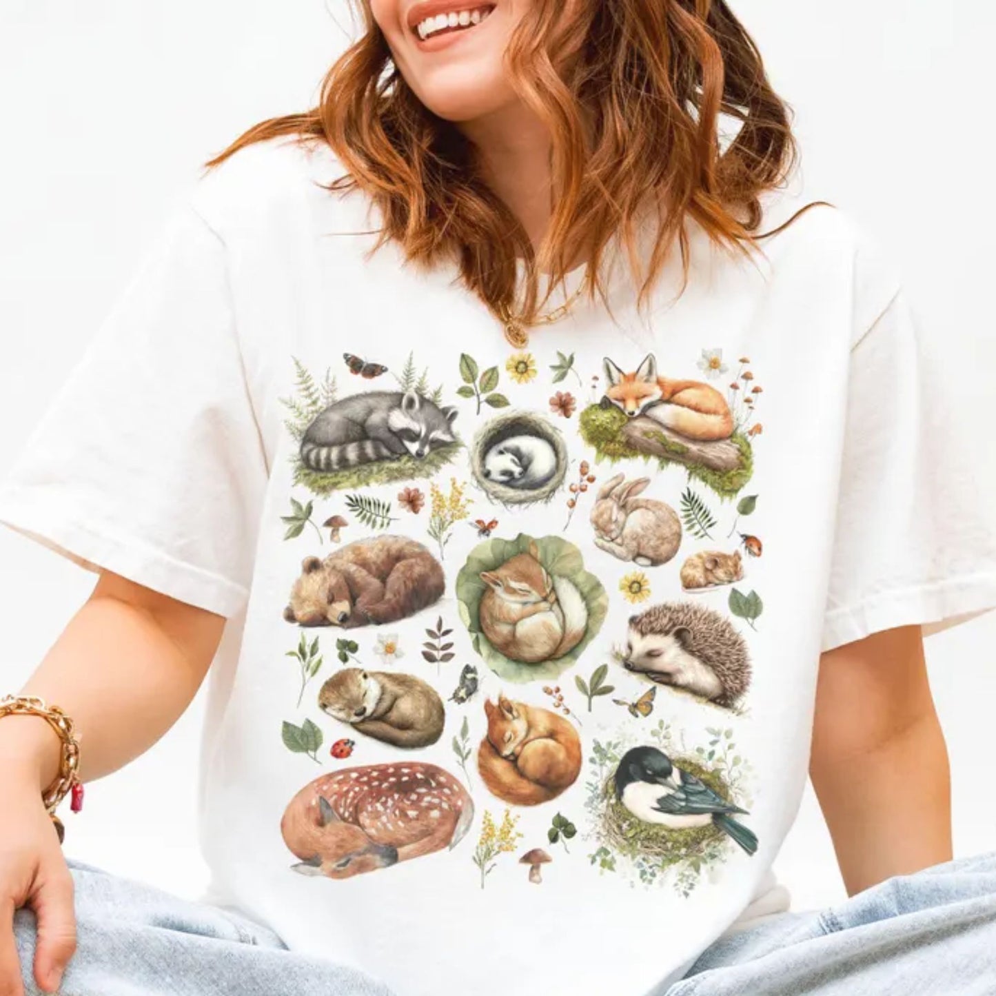 Cute Woodland Sleeping Animals T-Shirt