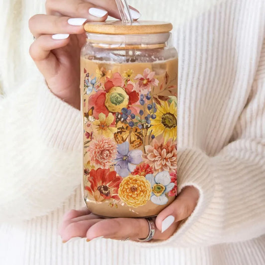 Fall Floral 16 Oz. Tumbler Glass