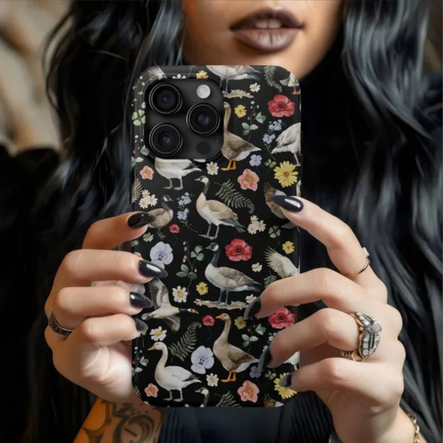Floral Goose Whimsical Tough Phone Case