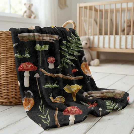 Woodland Forest Mushroom Fleece Throw Personalized